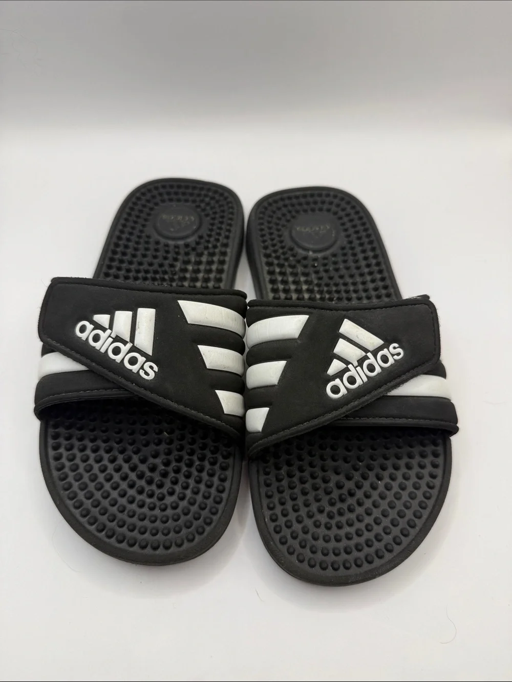 adidas Kids Black and White Slide Sandals with Logo Straps